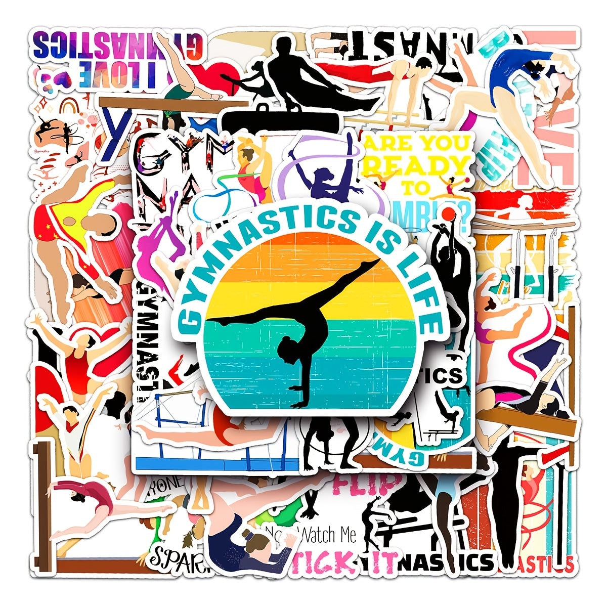 50pcs Gymnastics Waterproof Stickers for Water Bottles Laptops