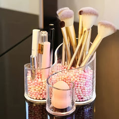 Acrylic Cosmetic Brush Holder with Faux Pearl Makeup Organizer