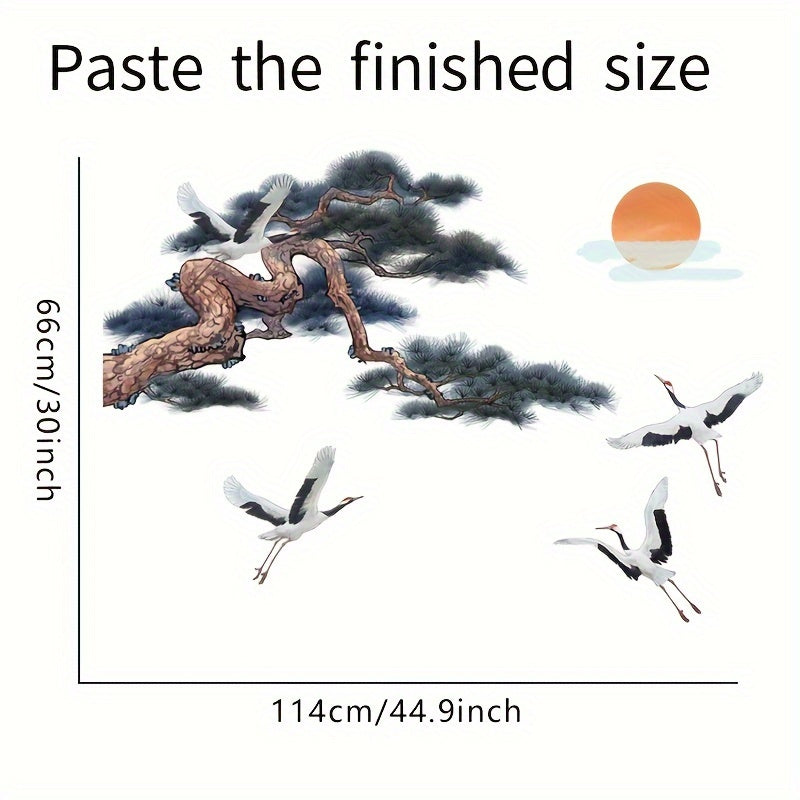 Chinese Style Ink Pine And Crane Painting Wall Stickers Bedroom Decoration