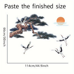 Chinese Style Ink Pine And Crane Painting Wall Stickers Bedroom Decoration