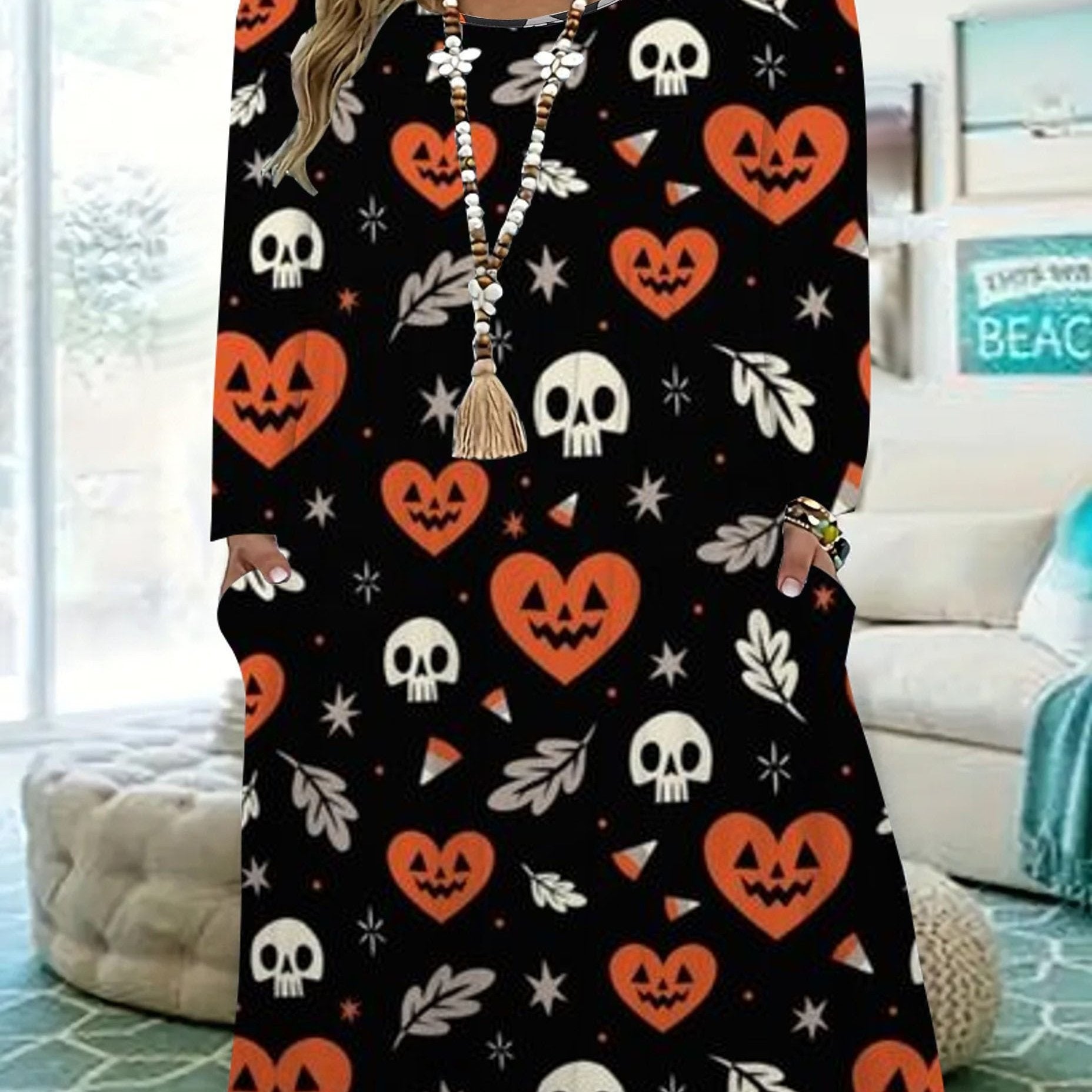 Halloween Dress Women's Skull & Heart Pumpkin Print Tee