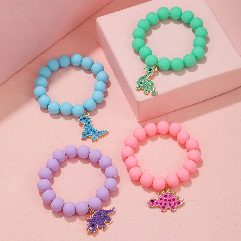 Kids Dinosaur Pendant Bead Bracelet Set