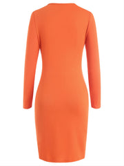 Y2K Knot Front Cut Out V Neck Long Sleeve Bodycon Dress