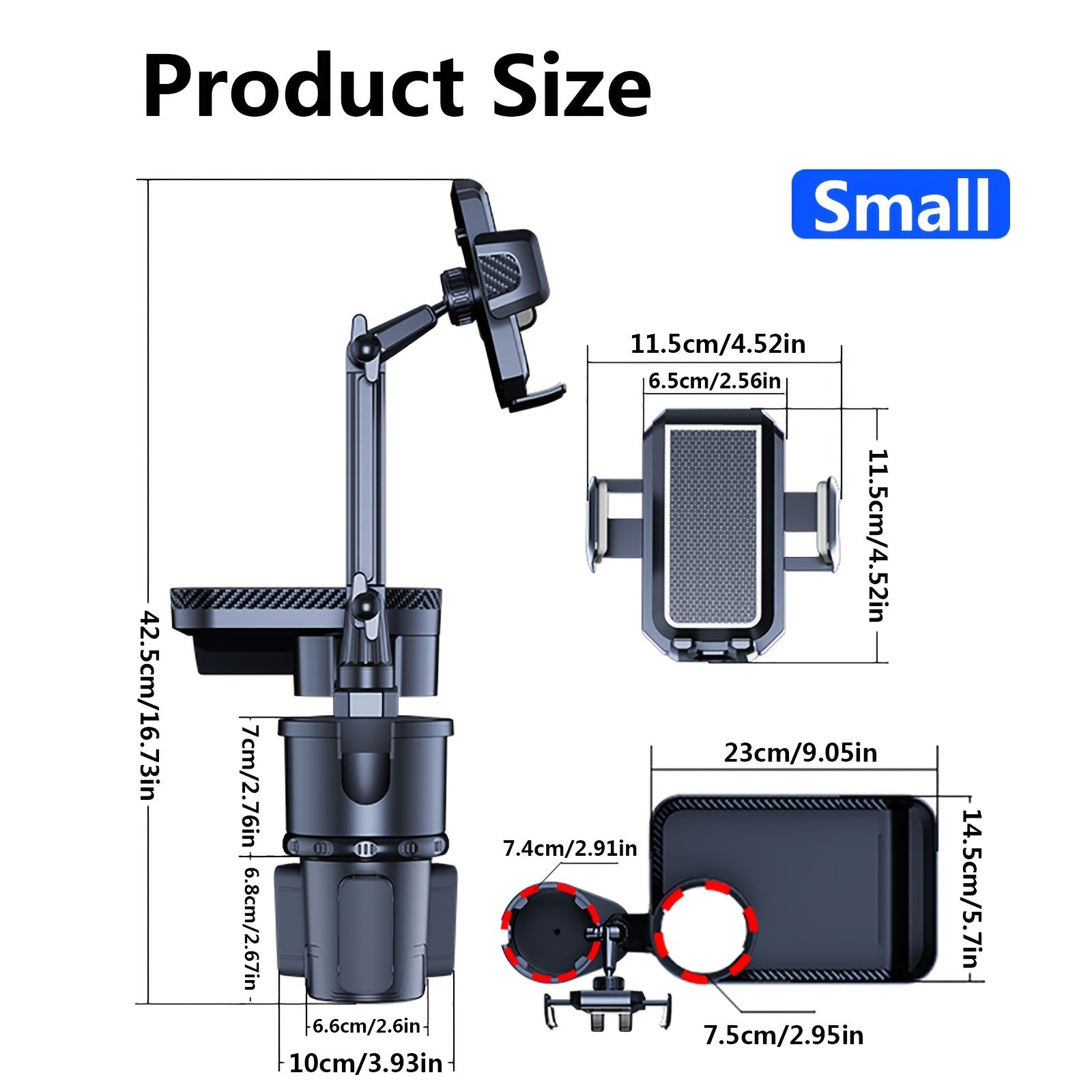 Car Cup Holder Tray & Phone Mount 3 In 1 Cup Holder Expander
