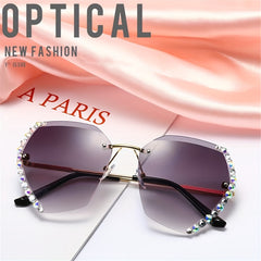 Rimless Sunglasses Rhinestone Gradient Metal Glasses UV400