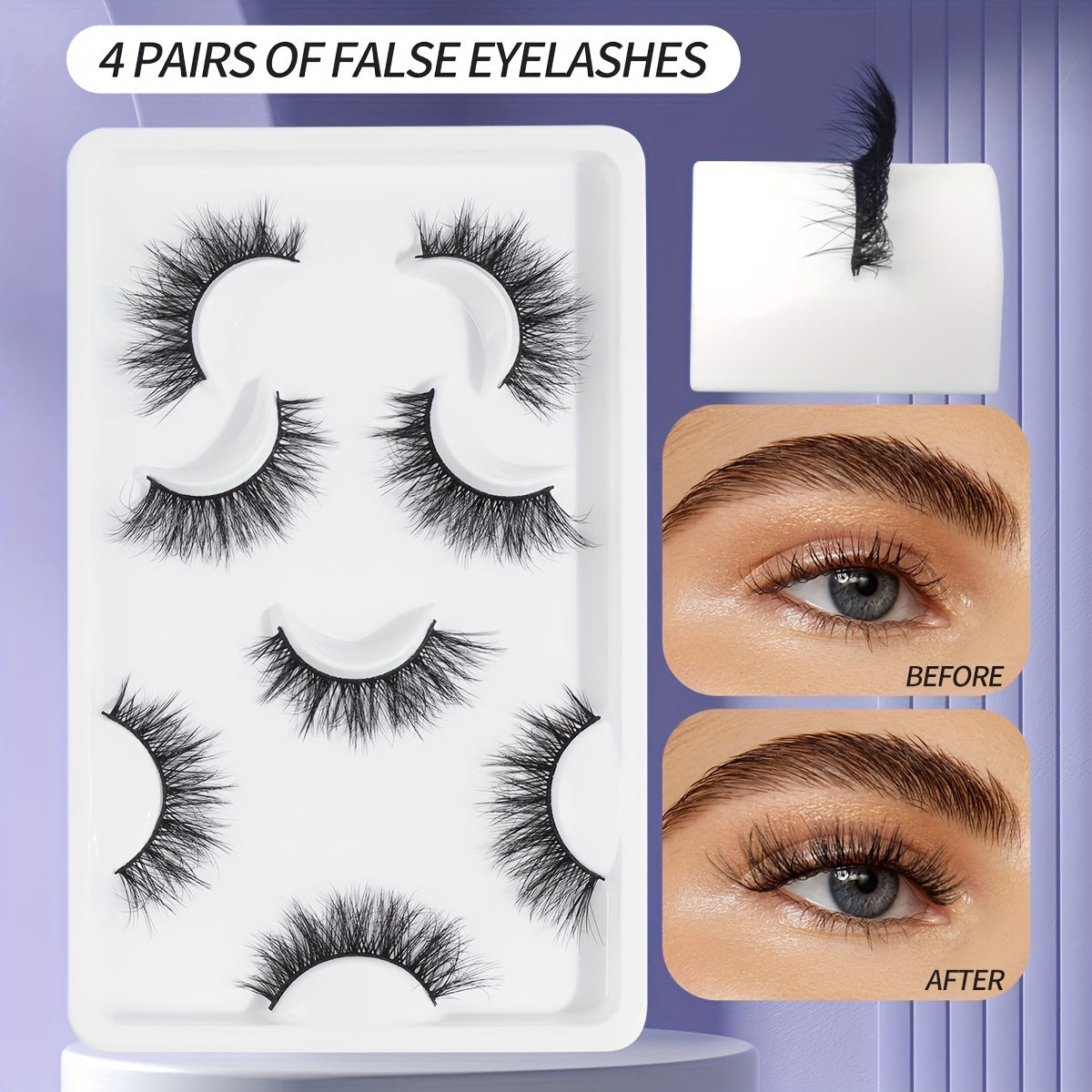 4 Pairs Natural Wispy Long 3D Faux Mink Cross False Eyelashes