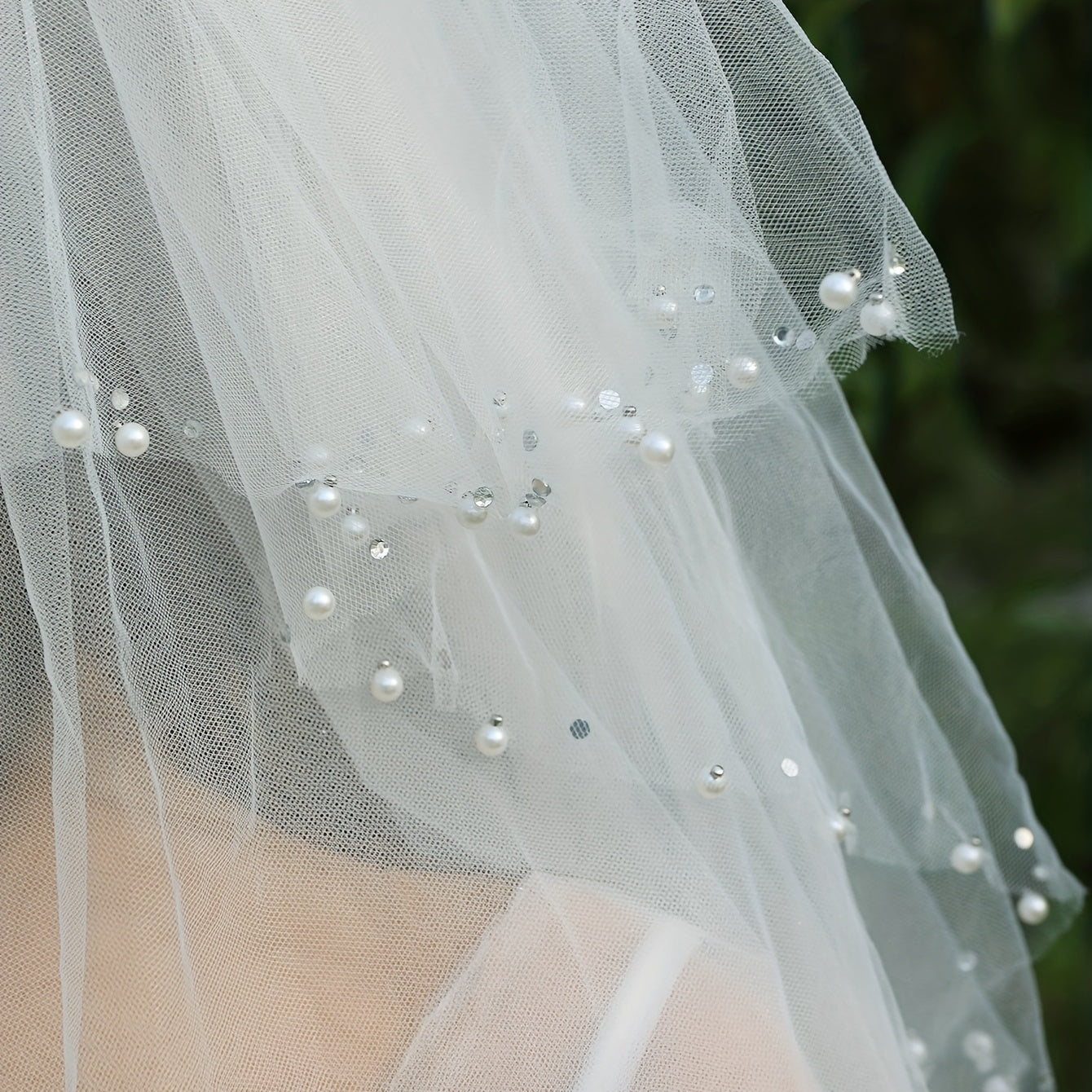 Bridal Wedding Layers Veil With Comb Faux Pearl Rhinestone Veil