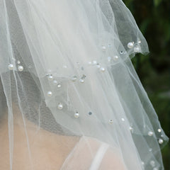Bridal Wedding Layers Veil With Comb Faux Pearl Rhinestone Veil