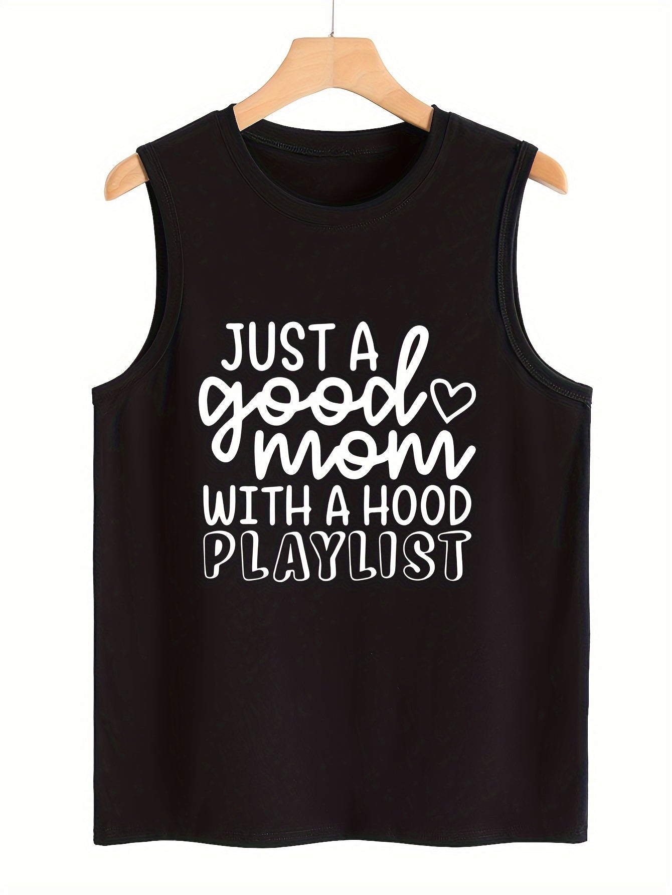 Heart & Letter Print Sleeveless Sports Vest Round Neck Stretchy Casual Tops