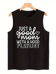 Heart & Letter Print Sleeveless Sports Vest Round Neck Stretchy Casual Tops