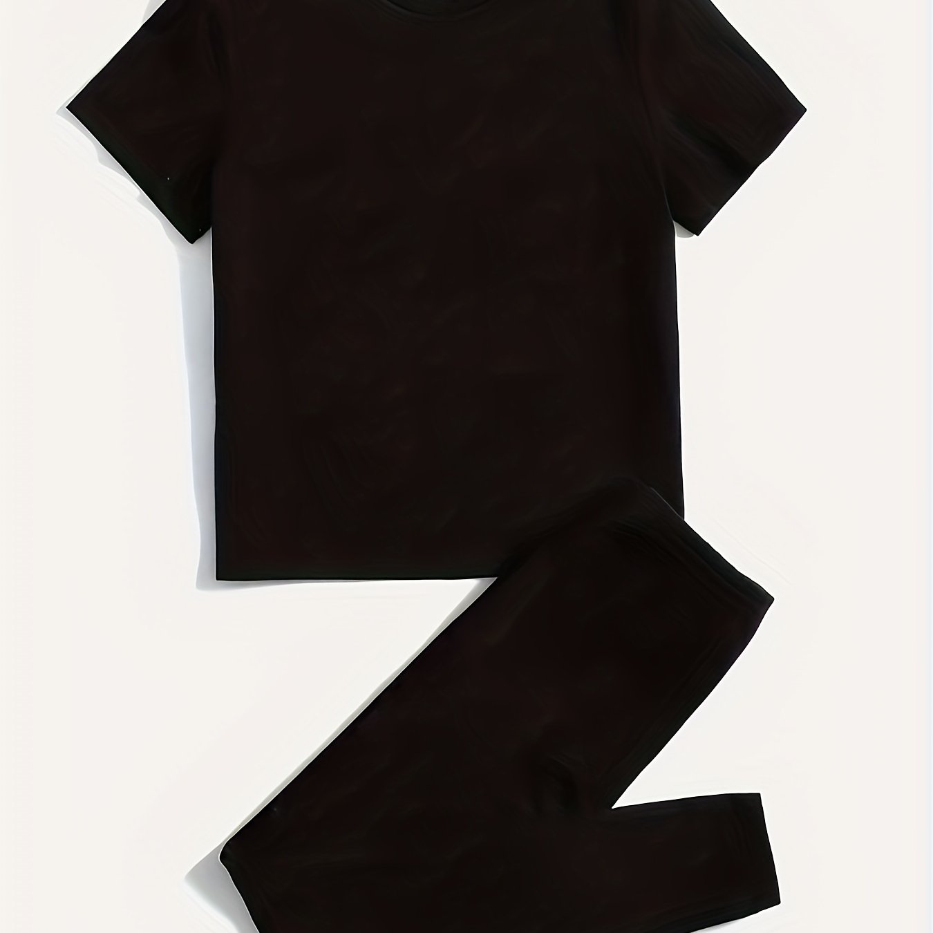 Solid Casual Two piece Set Crew Neck Short Sleeve T shirt & High Waist Pants