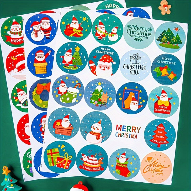 Christmas Sticker Striped Large Sheet Holiday Gift Cartoon Label 3sheets pack