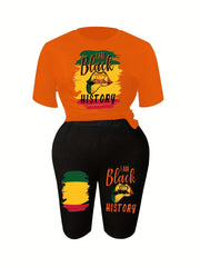 Juneteenth Graphic Print Tee & Shorts Set Plus Size