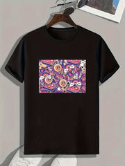 Cartoon Pattern Print Men's Comfy Sports T shirt Graphic Tee