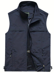 Cargo Vest Men's Stand Collar Zip Up for Spring Summer