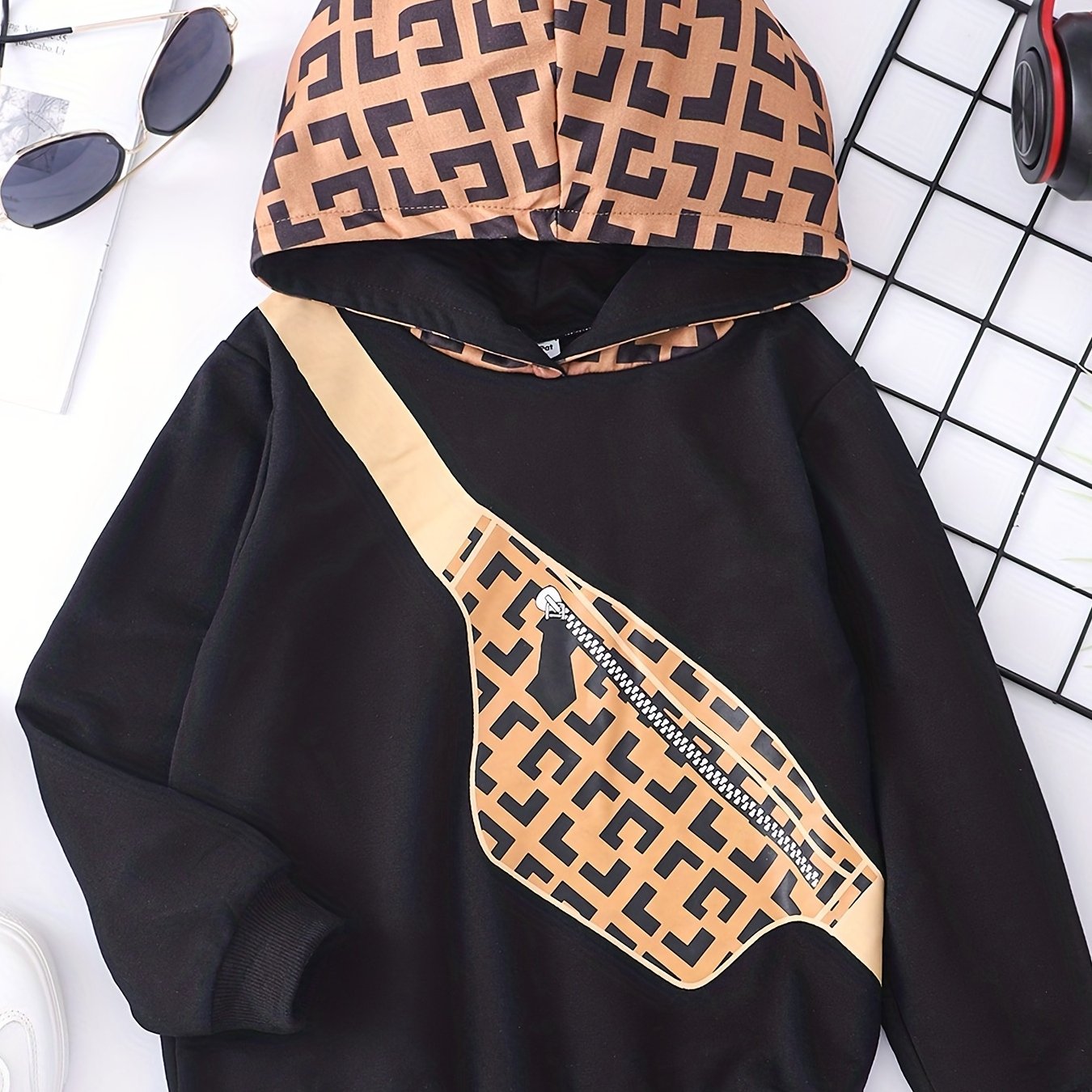 Boys Colorblock Hoodies With Bag Casual Hooded Sweatshirts