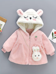 Girls Fleece Hooded Coat With Bag For Winter Kids Clothes