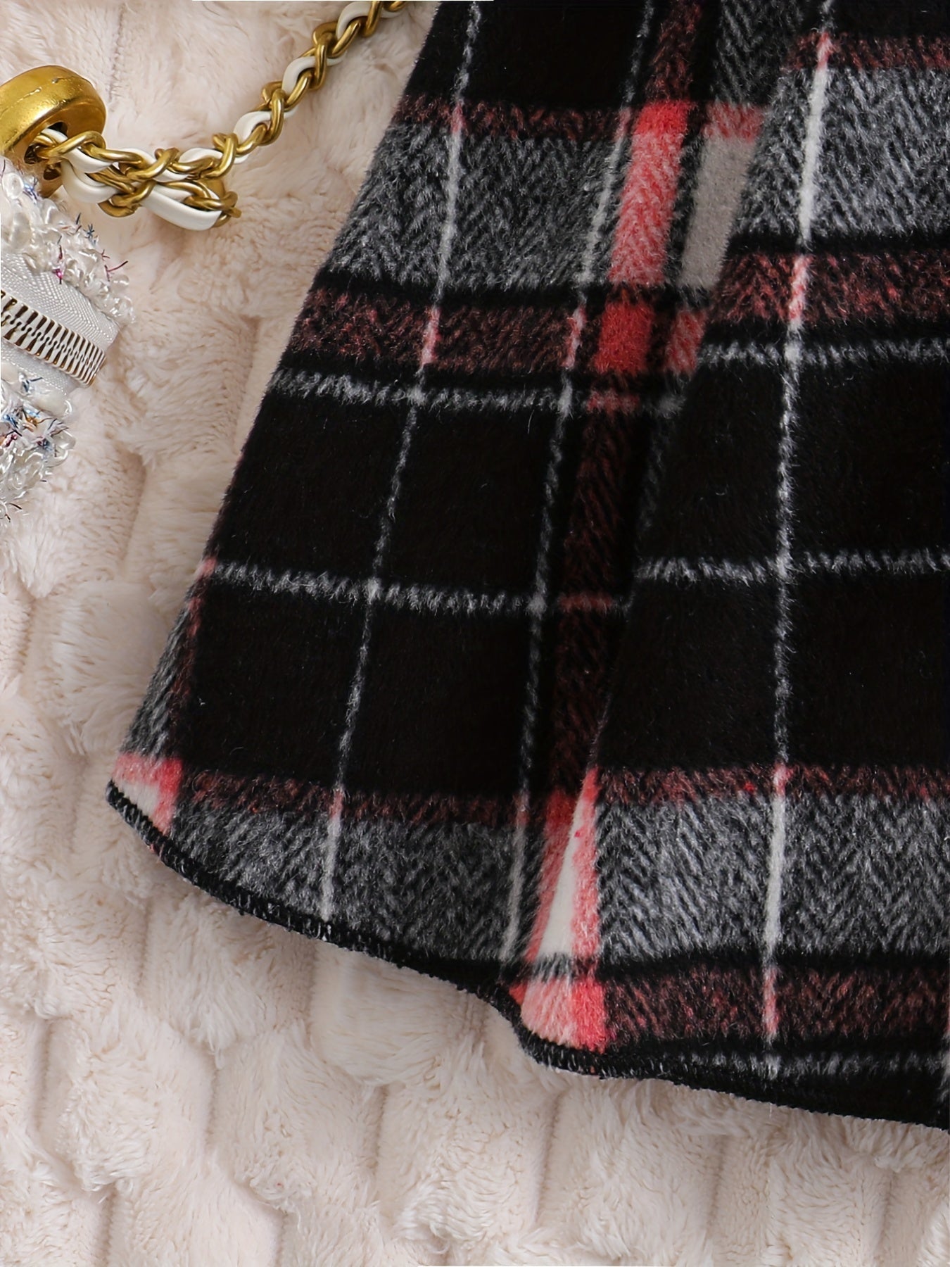 Girl's 3pcs Ribbed Top & Hat & Skirt Set Plaid Pattern Casual