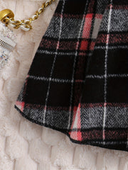 Girl's 3pcs Ribbed Top & Hat & Skirt Set Plaid Pattern Casual