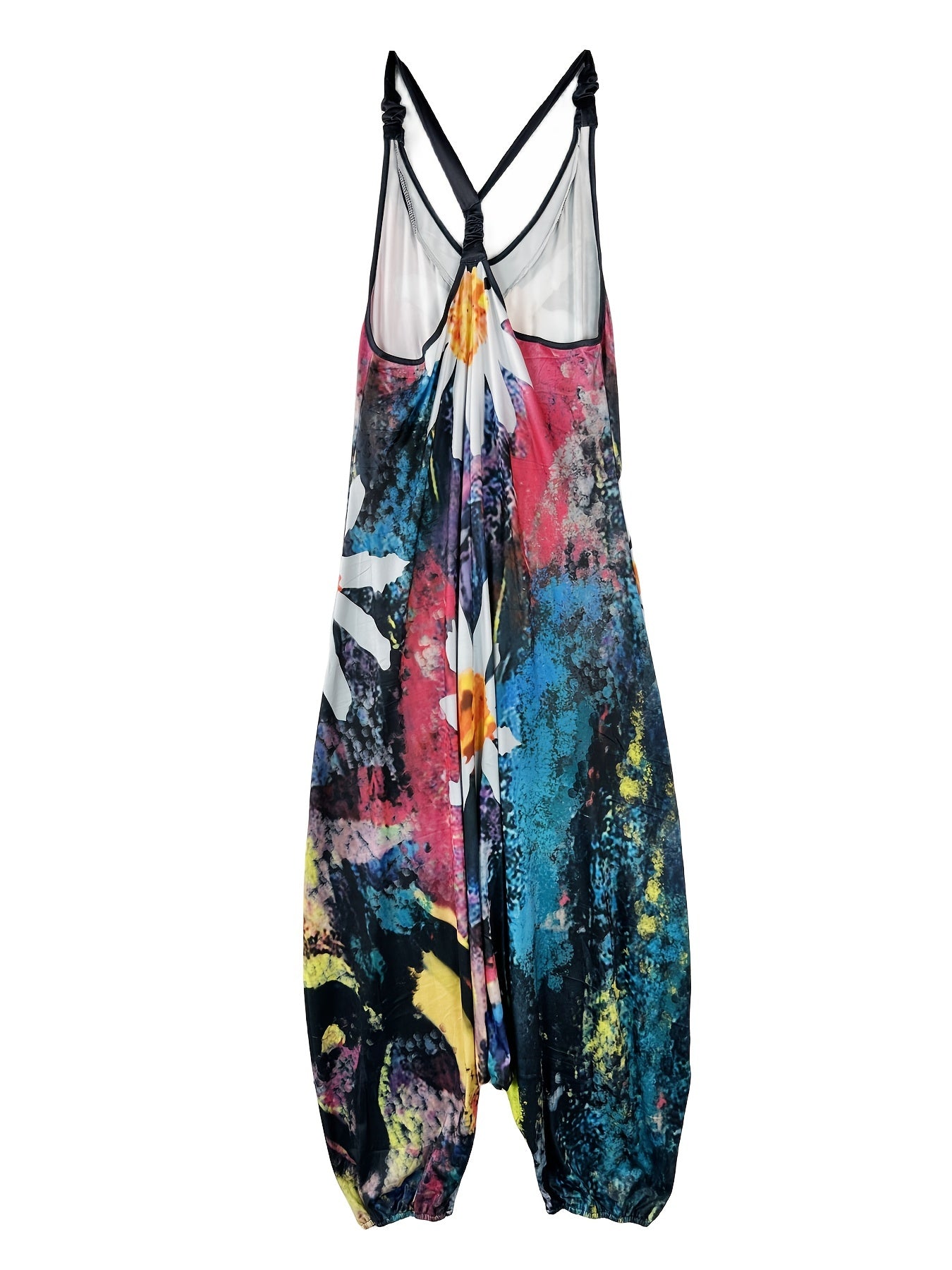 Floral Print V Neck Harem Jumpsuit Spaghetti Strap Casual Jumpsuit