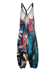 Floral Print V Neck Harem Jumpsuit Spaghetti Strap Casual Jumpsuit