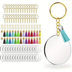 120pc Acrylic Keychain Blank w/ Rings & Tassels Bulk Craft Key Chain Men