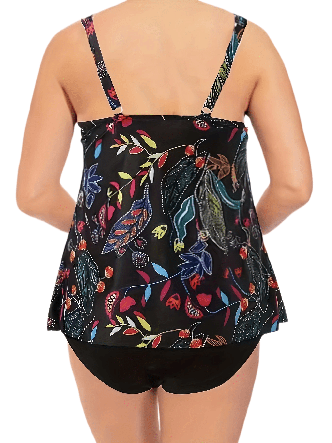 Boho Bikini Set Tropical Print Tank Top & Solid Underwear