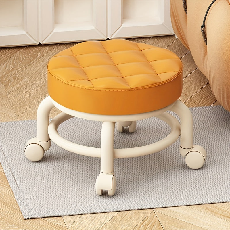 Universal Wheel Low Stool Small Round Rolling Stool with Rotating Casters