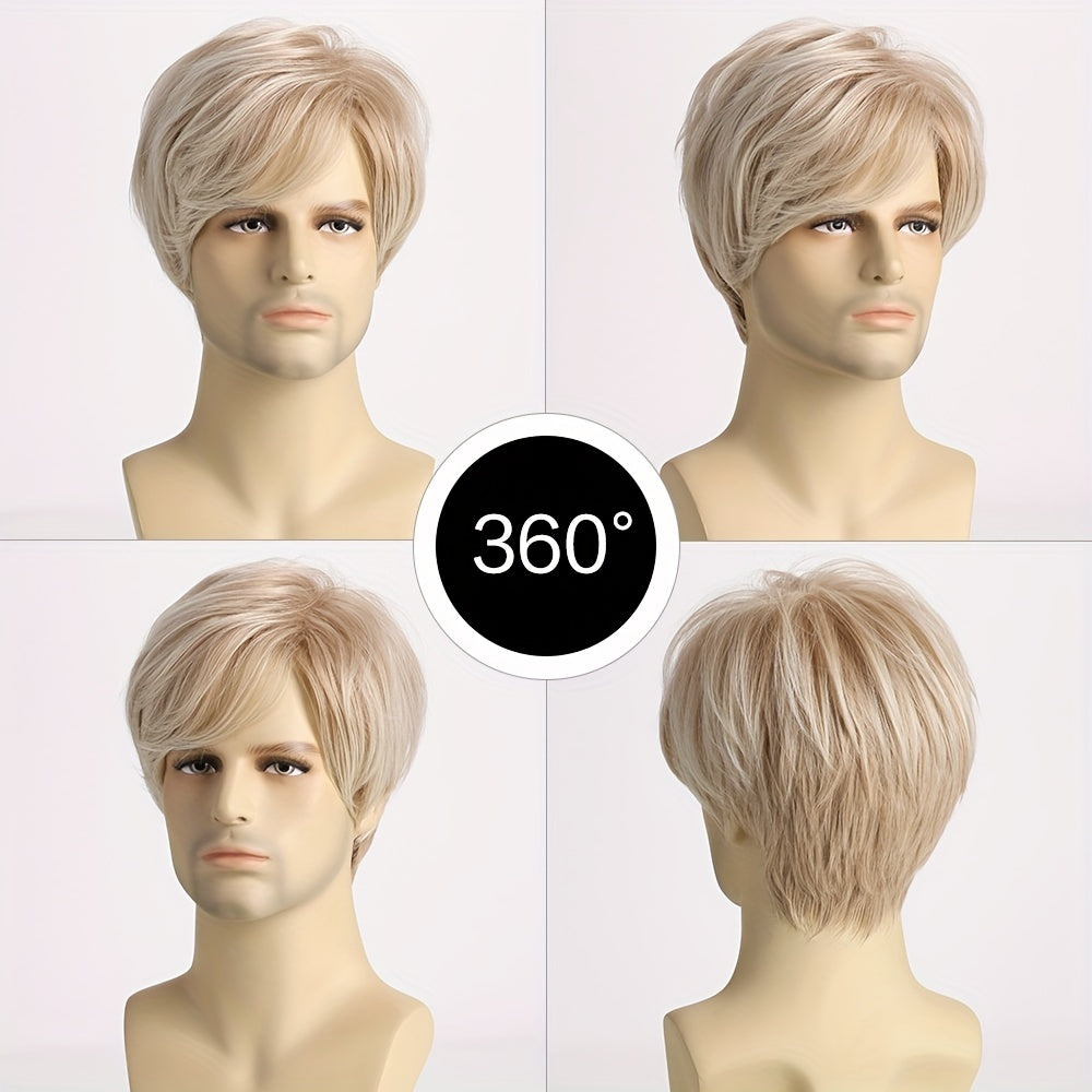 Men's Golden Short Curly Wig for Daily Wear