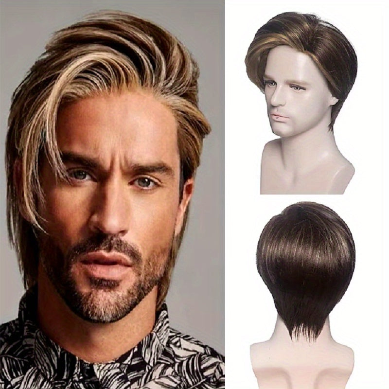 Men Short Straight Wig Heat Resistant Synthetic Wig