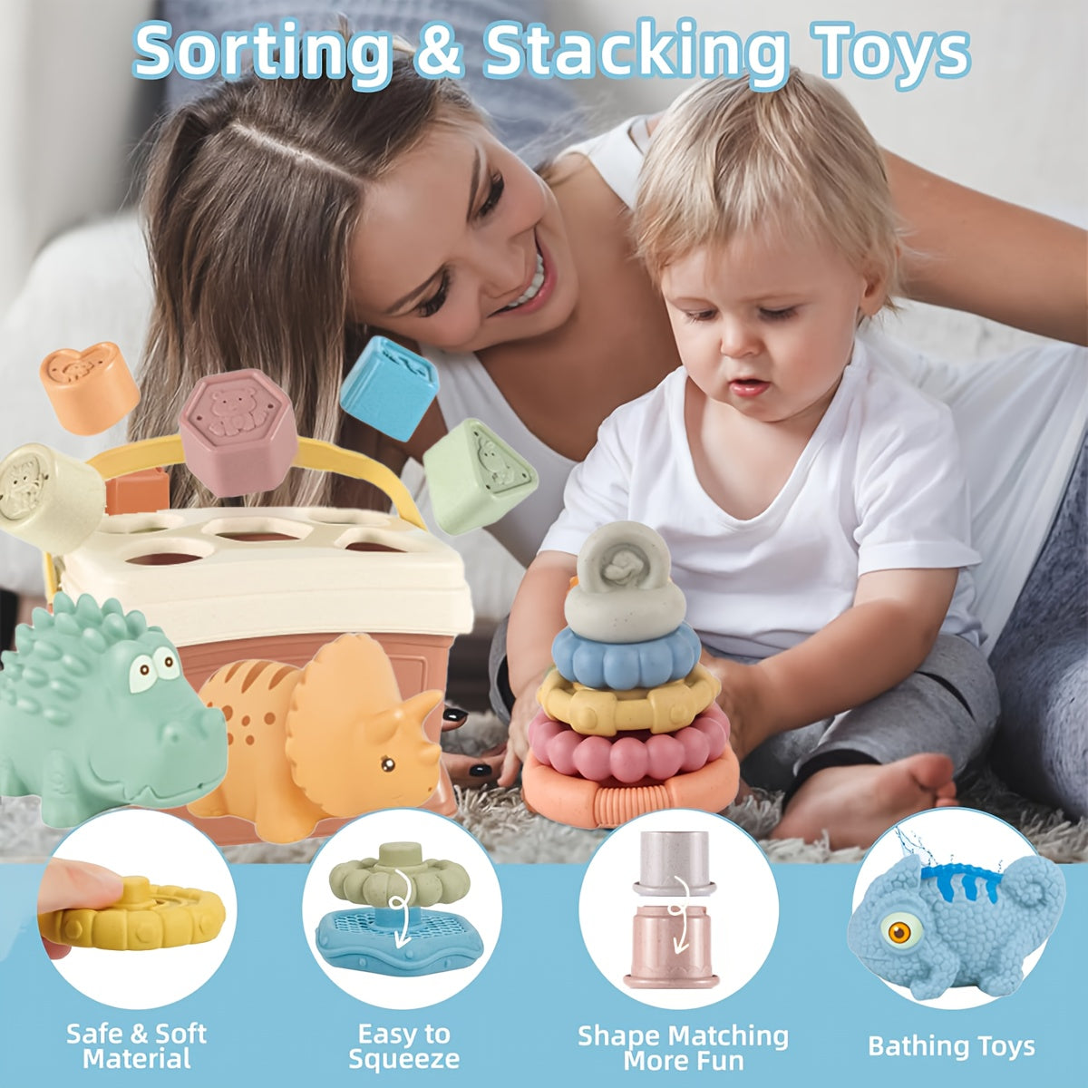 5in1 Stacked Toys Set for Babies - Shape Sorters Baby Toys