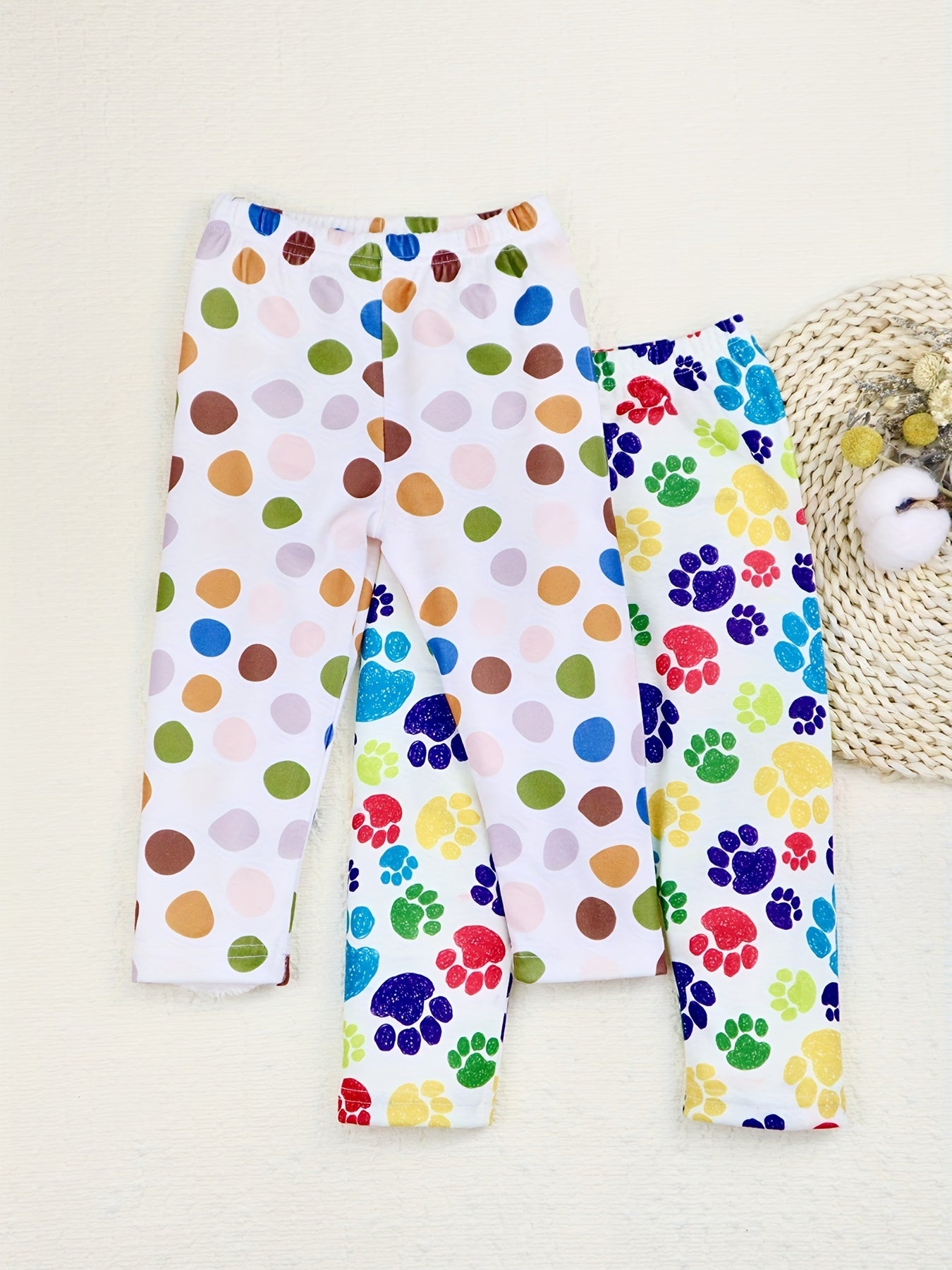 Polka Dot & Claw Print Leggings 2pcs Set For Baby Girls
