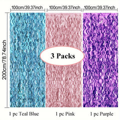 3pcs Metallic Teal Purple Fringe Curtains Party Decorations