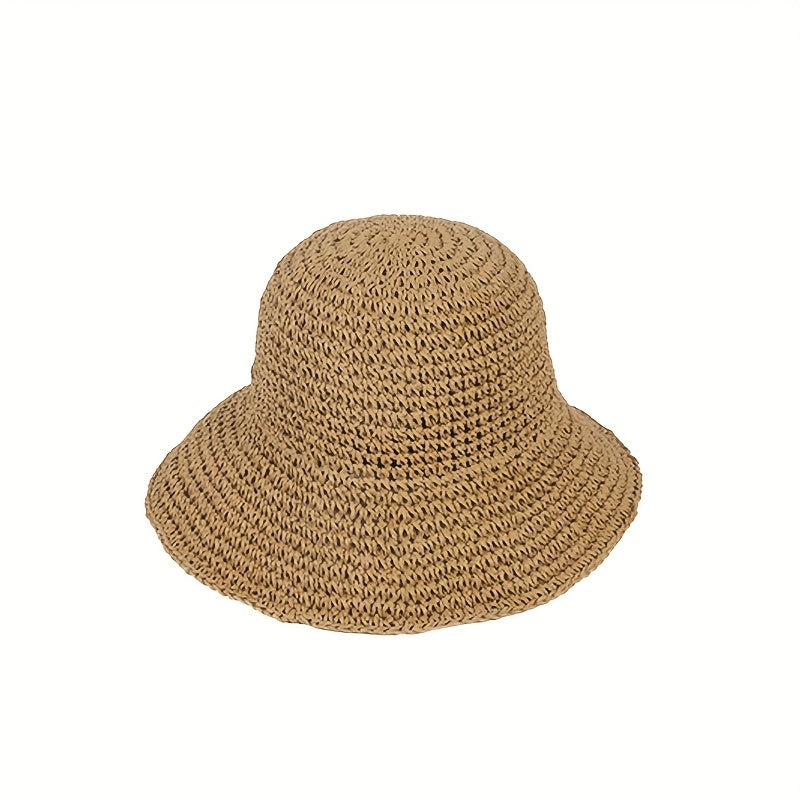Brown Hollow Crochet Sun Hat French Style Lightweight Straw Hats Women