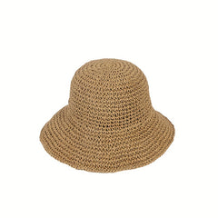 Brown Hollow Crochet Sun Hat French Style Lightweight Straw Hats Women