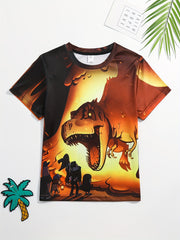 Boy's Dino Print T-shirt Active Stretch Short Sleeve Tee Kid's Clothing