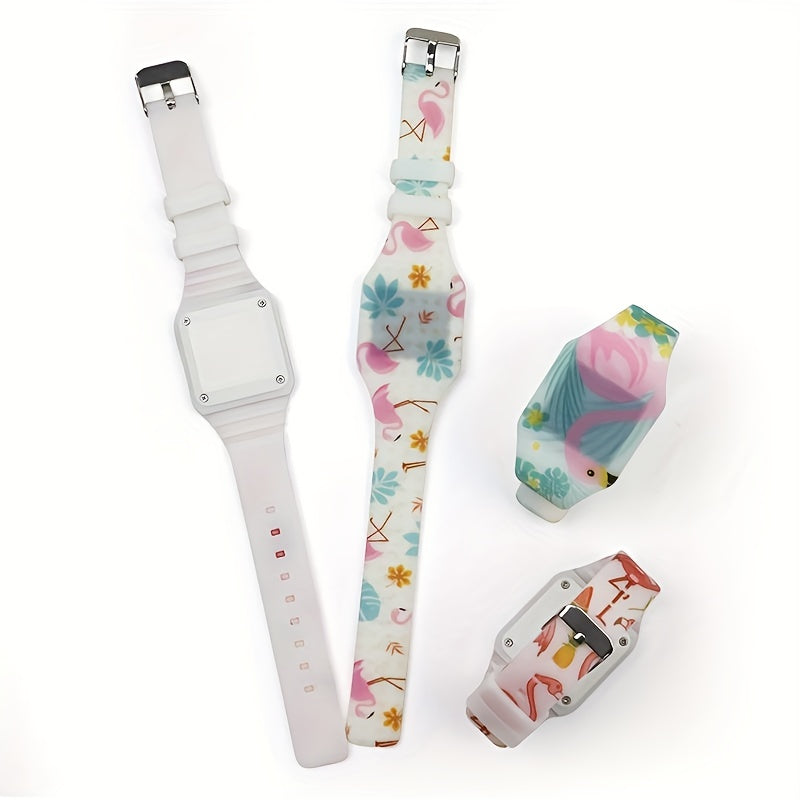 Girls Digital Watch Flamingo Theme Life Waterproof Silicone Strap