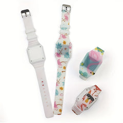 Girls Digital Watch Flamingo Theme Life Waterproof Silicone Strap