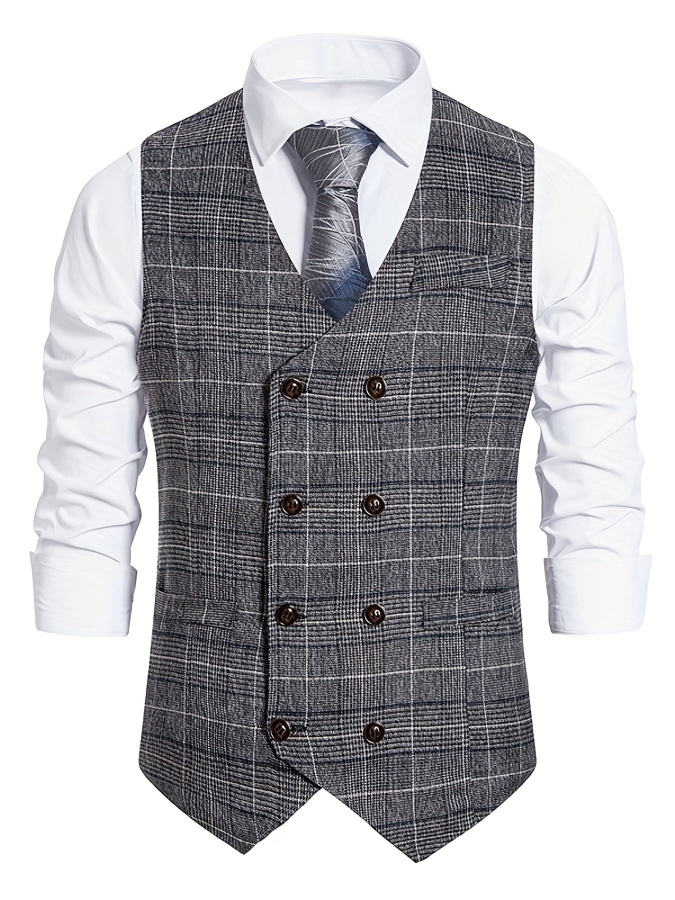 Plaid Double Breasted Men's Retro Suit Vest