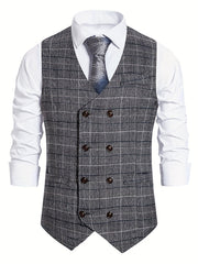 Plaid Double Breasted Men's Retro Suit Vest