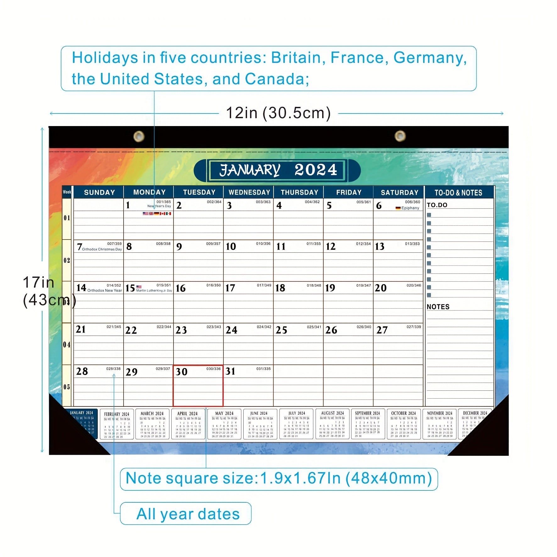 2023 Desktop and Wall Calendar Set, July-Dec, Matte Cover, Writing Paper