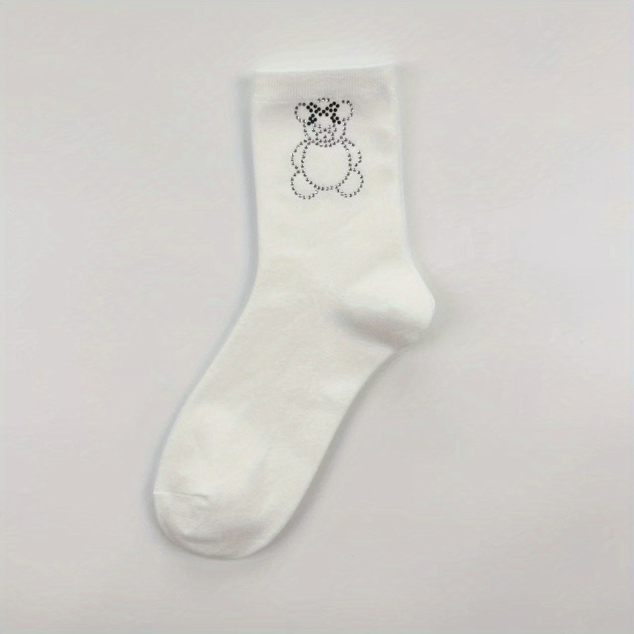 Bear Pattern Rhinestone Socks Mid Tube Women's Stockings