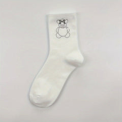 Bear Pattern Rhinestone Socks Mid Tube Women's Stockings
