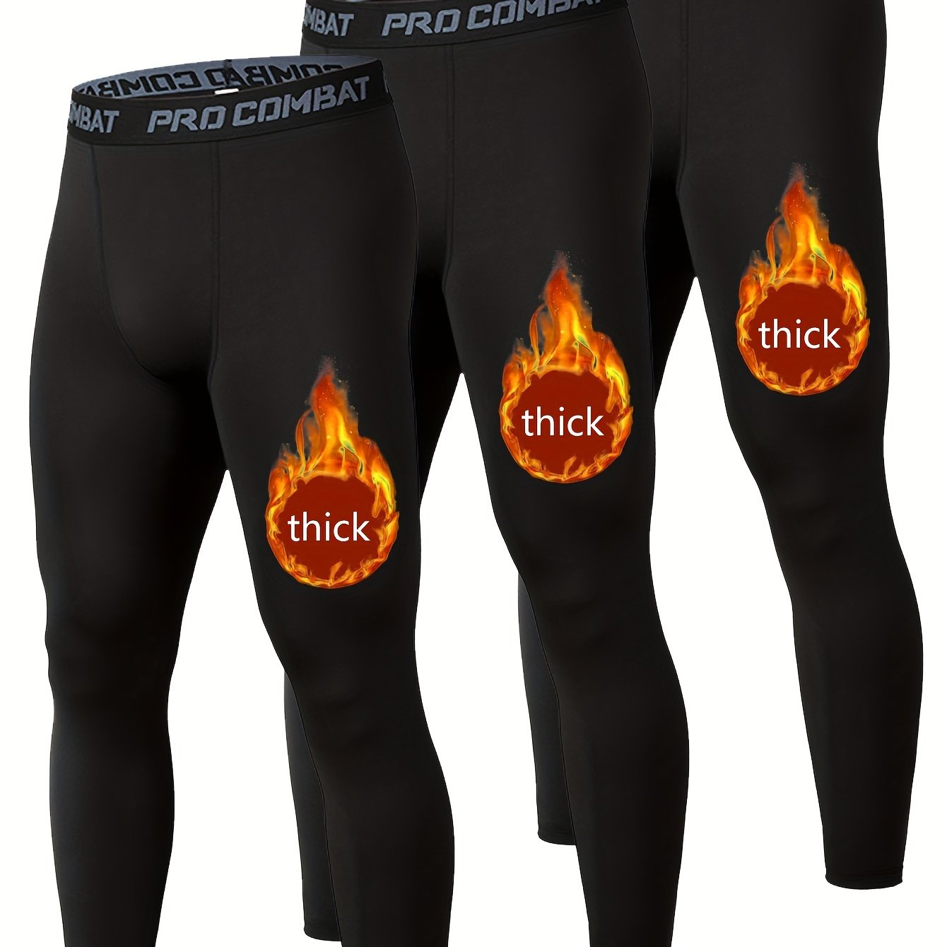 Men's Plush Solid Pocket Leggings Active Warm Compression Pants