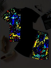 Boys Luminous Graffiti Print T-shirt & Shorts Set