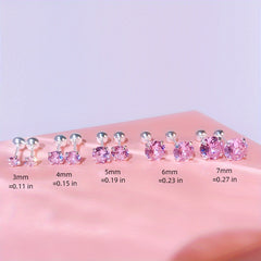 3-7mm Silvery Pink Diamond Stud Earrings for Women
