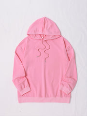 Women's Retro Solid Drawstring Hooded Loose Hoodie