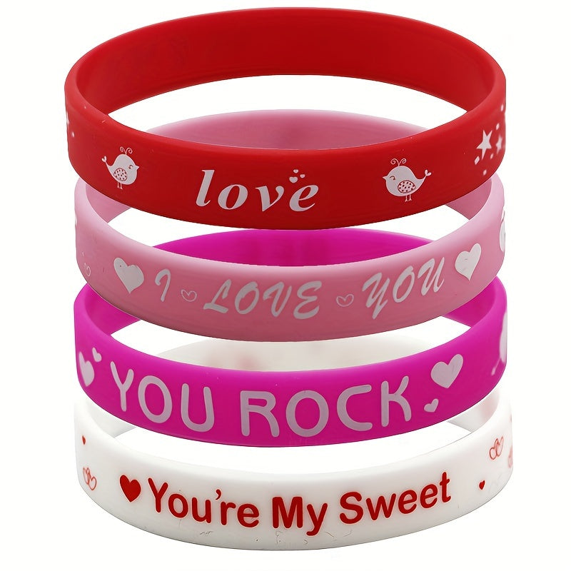 8pcs Pink Silicone Bracelet Holiday Gift for Women Party Rubber Bracelet