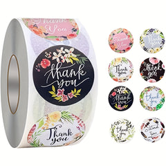 500 Thank You Stickers - 8 Floral Designs - Self Adhesive Labels for Gift Wraps