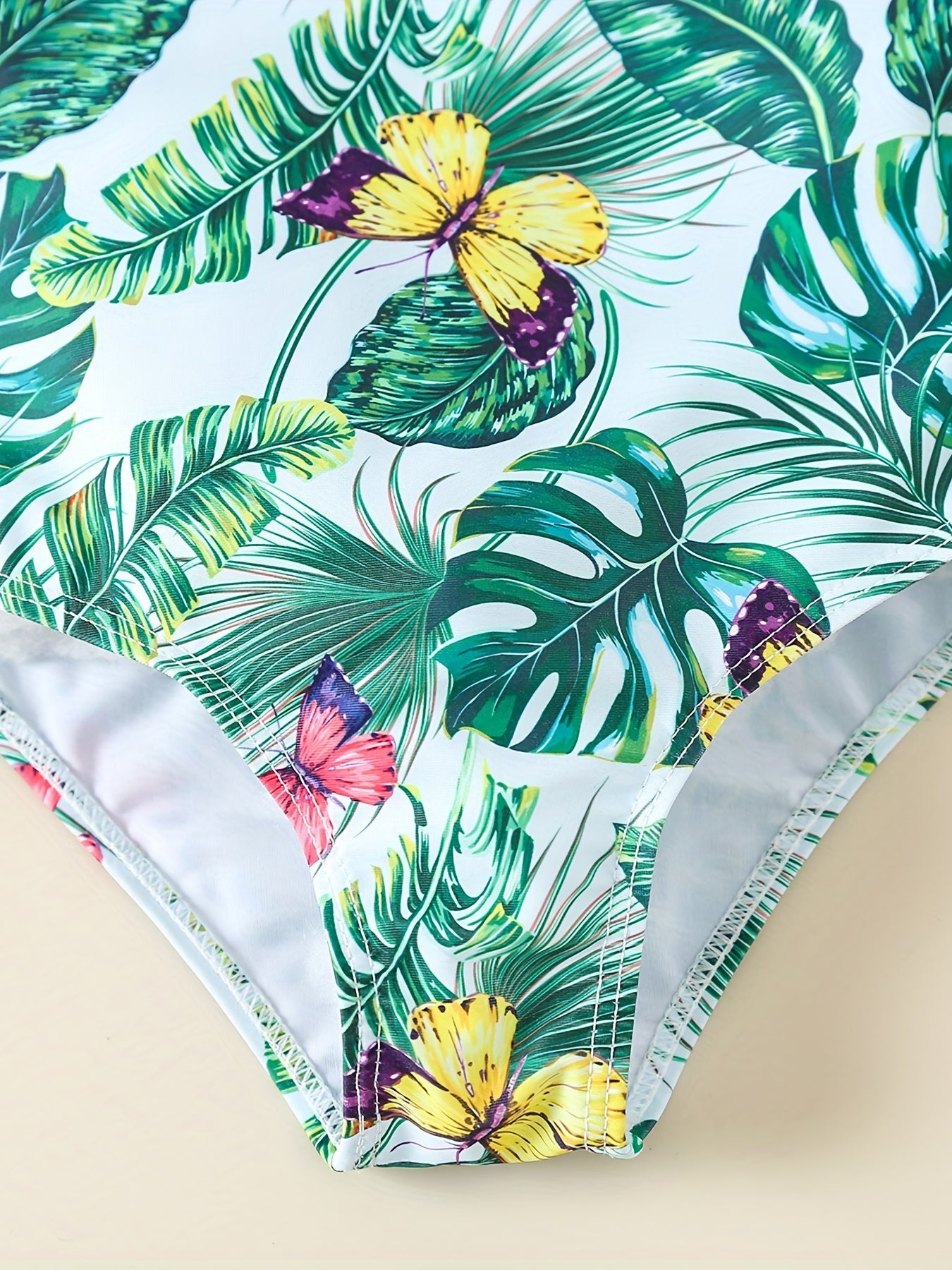 Girls' Leaf & Butterfly One Piece Swimsuit with Ruffled Trim